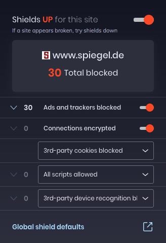 Brave Browser Tracker bei Spiegel.de